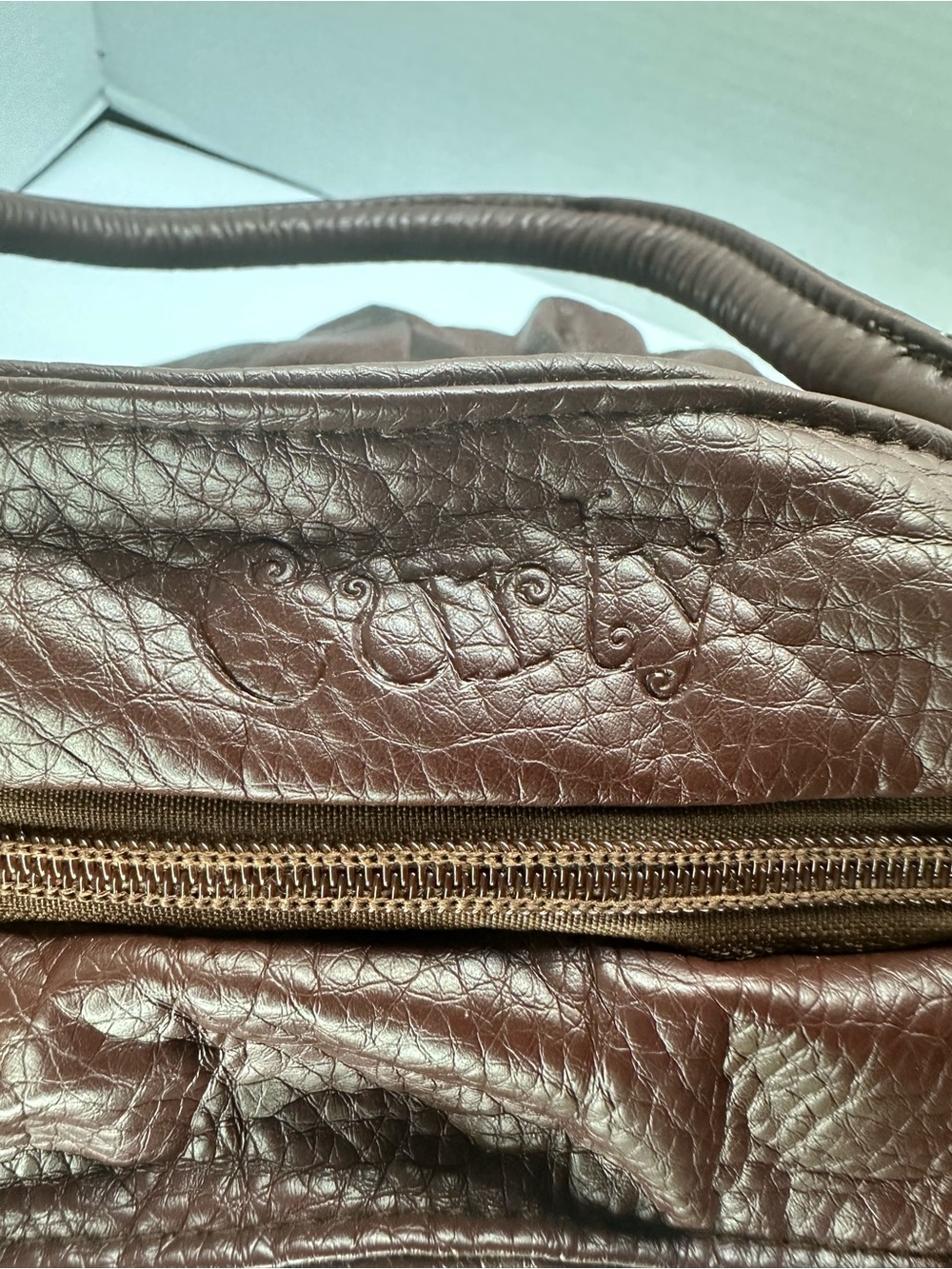 Vintage Curly Brown Genuine Leather Ruched Hobo Bag 3D Flower Detail Y2K - Picture 4 of 7